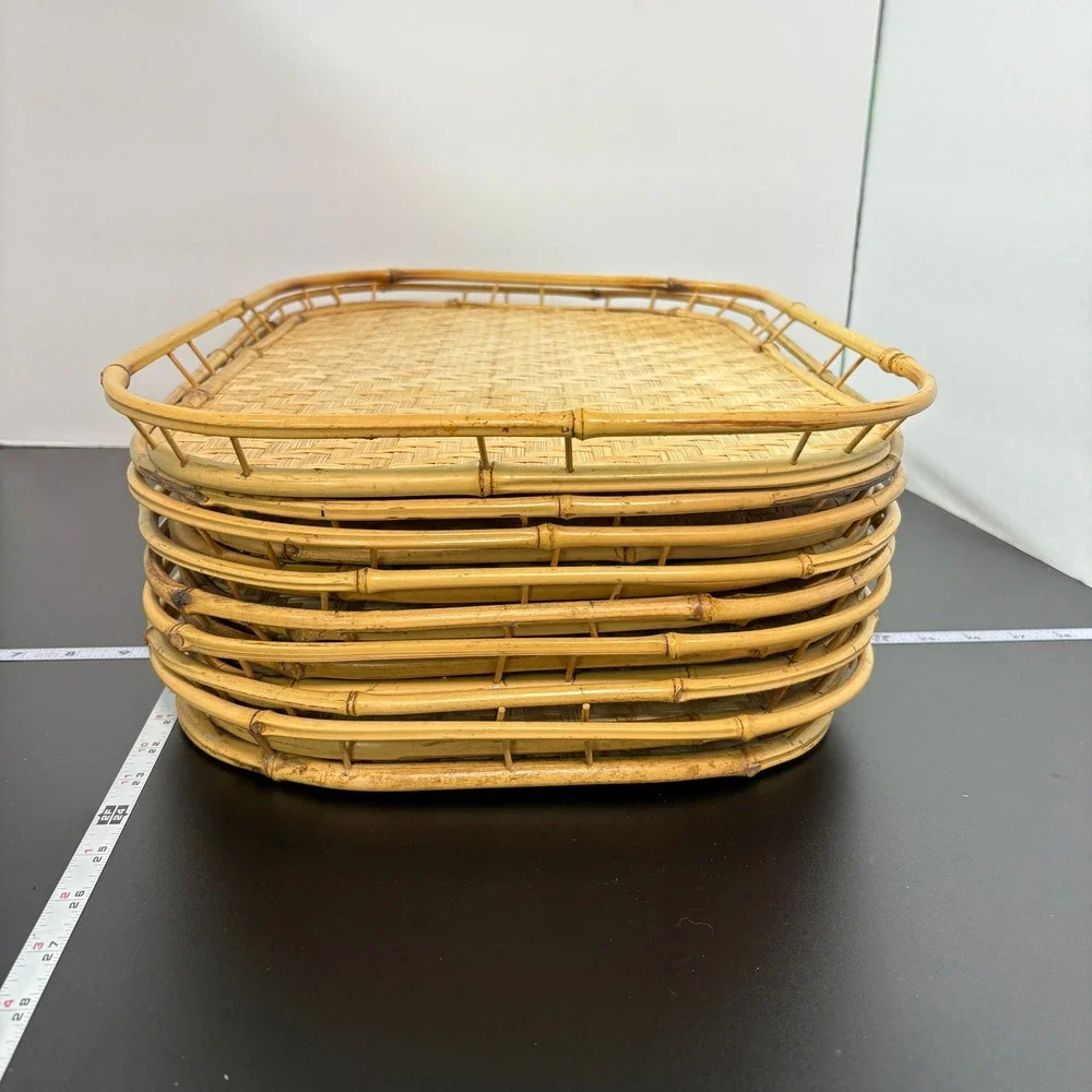 Unbranded Bamboo Serving Trays Set of 8 Brown Woven Wood Boho Decor Tiki Tray